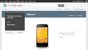 　LG電子製でグーグル（Google）が販売するAndroid4.2搭載スマートフォン「Nexus4」が、グローバル市場で人気を集めている。写真はGoogle Playストア