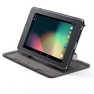 Android 4.2を搭載したGoogleのタブレット端末「Nexus7」専用のケース「Nexus7スタンドケース　200-PDA105BK」。回転式のスタンドを備え、縦向き・横向きを簡単に切り替えられる。