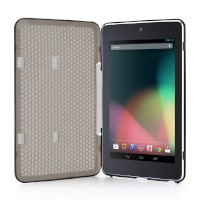 Android 4.2を搭載したGoogleのタブレット端末「Nexus7」専用のケース「Nexus7スタンドケース　200-PDA105BK」。回転式のスタンドを備え、縦向き・横向きを簡単に切り替えられる。