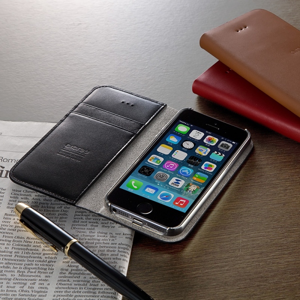 カード収納付き手帳型ケースと、シンプルなバンパーケースとしても使用できる「iPhone5sレザーケース＆バンパーケース（手帳タイプ・カード入れ付・本革）　200-PDA143シリーズ」