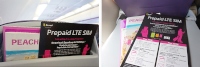 ピーチ・アビエーションの関西国際空港到着便の機内で販売される「Prepaid LTE SIMの機内用リーフレット