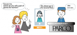札幌PARCOでは、1月27日から、クラウド通訳の試験導入を予定しているという。（画像：ケイ・オプティコム発表資料より）