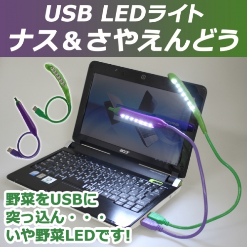 【上海問屋】野菜がライトになっちゃった　USB　LEDライト　ナスとサヤエンドウ　販売開始