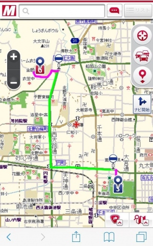 スマホ向け地図サイト「MapFan」、京都市営バスの全109路線を検索対象に追加