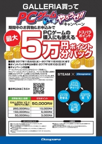 『GALLERIA買ってPCゲームやろうぜキャンペーン』を開始　ゲーミングPCのご購入で最大5万円分のポイントバック