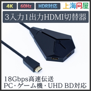 【上海問屋限定販売】4K/HDR映像コンテンツの魅力を余すことなく出力する　4K・60Hz・HDR対応3入力1出力HDMI切替器　販売開始