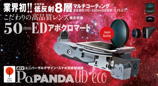 TOCOLは色の滲みがほとんどない業界初の低反射8層マルチコーティングを施した50mmEDアポクロマート・スマホ天体望遠鏡『PaPANDA UD*eco』を発売