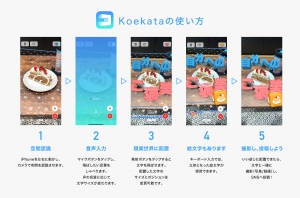しゃべった言葉と一緒に撮影できるカメラアプリ「Koekata」が11月2日に待望のバージョンアップ！音声だけでなく、キーボード入力と絵文字にも対応