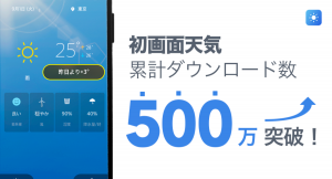 お天気アプリ「初画面天気」累計ダウンロード数５００万突破！