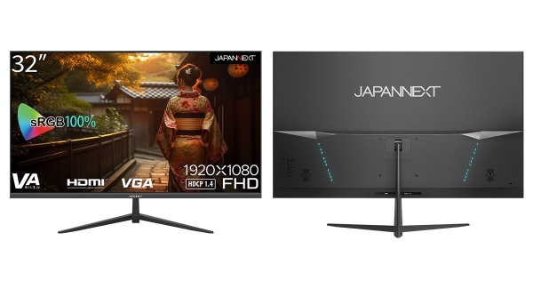 JAPANNEXTが32インチフルHD sRGB100%対応 HDMI、VGA端子を装備した液晶モニターを5月19日(金)に発売
