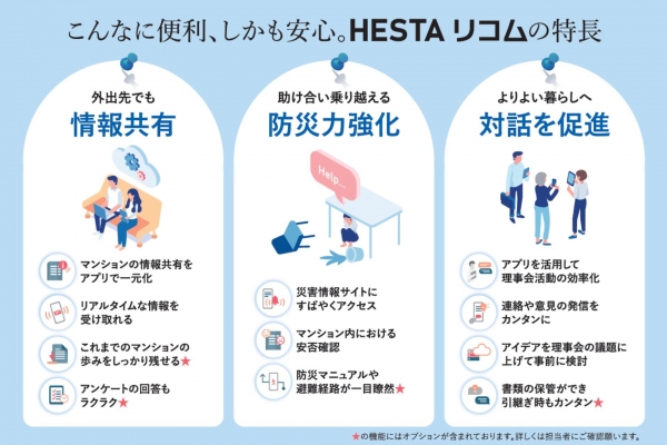マンションの防災力向上や円滑な情報共有をサポート　iOS＆Android対応アプリ「HESTA リコム」をリリース