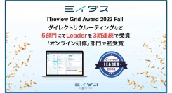 中途採⽤サービス『ミイダス』、「ITreview Grid Award 2023Fall」6部⾨にて最⾼位「Leader」を受賞