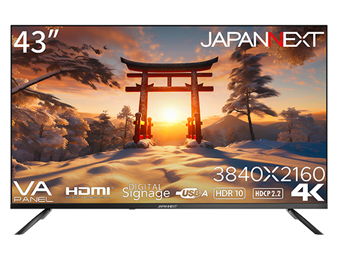 JAPANNEXTがVAパネル搭載43インチ 4K(3840x2160)解像度の大型液晶モニター「JN-V43UHDR-U」12月26日(火)に発売