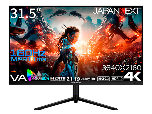 JAPANNEXTがHDMI2.1対応31.5インチVAパネル160Hz対応で多機能スタンド搭載の4Kゲーミングモニターを79,980円で4月12日(金)に発売