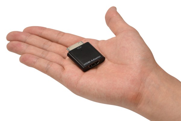日本トラストテクノロジーが13日に発売したiPad/iPhone向けのAVアダプター「HDMI AV アダプター マイクロ for iPad/iPhone」。iPad/iPhoneの映像をHDMIでテレビに出力することができる。