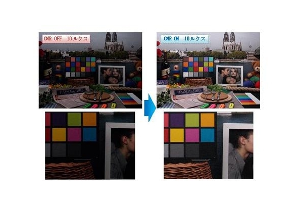 左：色ノイズ低減回路なし、右：色ノイズ低減回路あり（画像：東芝）