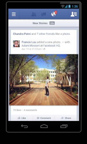 米フェイスブック（Facebook）は13日、 Android向けアプリの新バージョン「Facebook for Android 2.0」を公開した。写真やタイムラインの表示が従来版に比べて約2倍のスピードに高速化されているという。