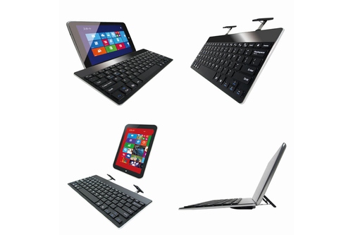 Win/iOS/AndroidのタブレットOS3種に対応したスタンド付きキーボード