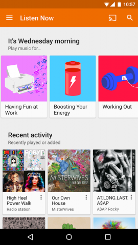 ソフトバンクとウィルコム沖縄は、Googleの音楽配信サービス「Google Play Music」を90日間無料で利用できるキャンペーンを実施する。写真は、Google Play Musicの利用画面。