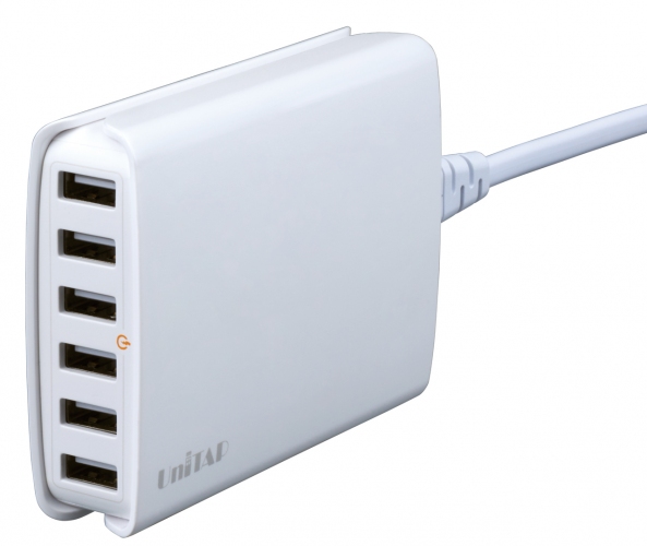プリンストンが発売する6ポートUSB急速充電器「Unitap」（PPS-UTAP2Bシリーズ）。