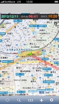 日の出日の入り時刻と方角が地図で確認でき、初日の出参りに活躍するアプリ『日の出日の入マピオン』のiPhone版を公開