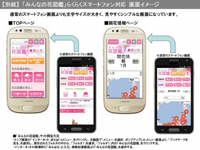 日本最大級の花図鑑サイト「みんなの花図鑑」、らくらくスマートフォン向けサイトを提供開始