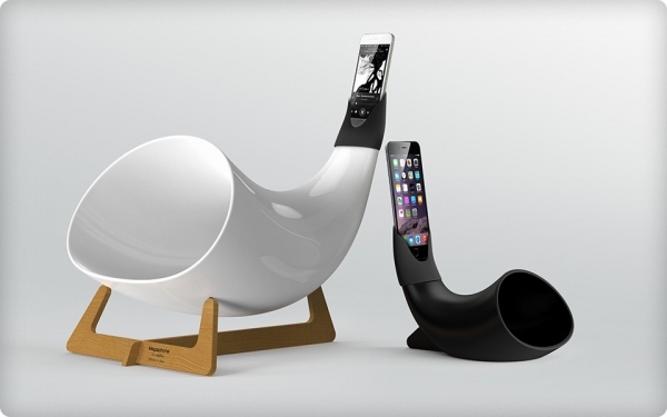 あらゆるサイズのスマートフォンに対応可能に！イタリア職人手作りの陶器スピーカー「Megaphone」のiPhone 6／6 Plus対応アダプターを発売