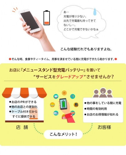 店舗・施設にスマホユーザーを取り込む新しい販促スタイル　メニュースタンドでスマホ充電「menu-ba C」2/21発売