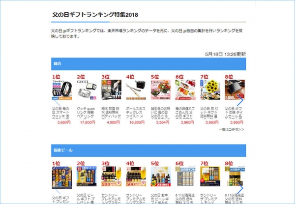 父の日のプレゼント選びに困ったらコレ！カテゴリー別で60種類以上の売れ筋ランキングがチェックできる「父の日.jp 父の日ギフトランキング」、5月21日オープン。