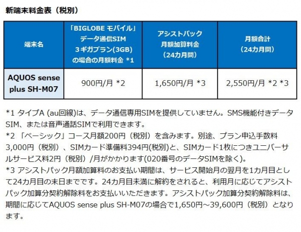 BIGLOBEモバイルが、シャープ製SIMフリー専用スマートフォン「AQUOS sense plus SH-M07」の提供を開始～縦長画面も端々まで美しい、縦横比18：9のIGZO液晶搭載～