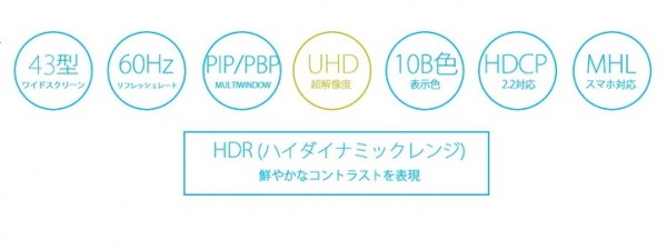 JAPANNEXTが43型HDR対応 PBP/PIP機能 4K液晶モニター JN-IPS4300UHDRを４月10日に新発売！