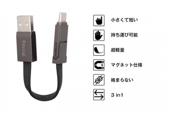 【ラシカル】これひとつでAndroidもiPhoneも対応可能！極小USBケーブル「ミニル」のクラウドファンディングを「Makuake」にて開始。