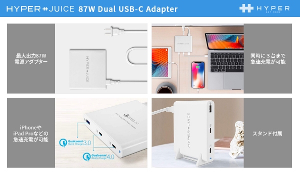 HYPER、３台同時に急速充電可能な87W USB-C電源アダプター発売
