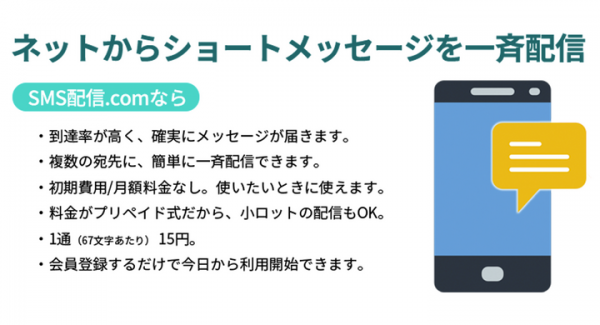早く確実に届く！ネットからショートメッセージを一斉配信できる“SMS配信.com”を運営開始