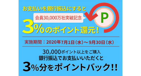 【会員数30,000社突破記念】7月1日（水）～9月30日（水）“購入金額の3％分ポイントバックキャンペーン”開催｜NetReal+（ネットリアルプラス）他にて