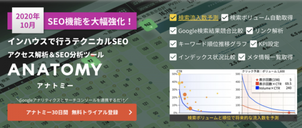 アクセス解析＆SEO分析ツール「アナトミー」をバージョンアップ。クリック予測などSEO分析機能を大幅強化。新機能の改善ノートでKPI計測とPDCAを強力に支援。