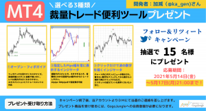MT4で使える裁量トレード支援ツールを合計15名様に抽選でプレゼント！Twitterフォロー＆リツイートキャンペーン開催中