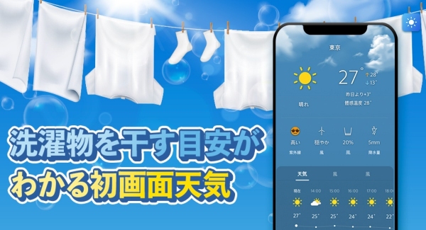 累計ダウンロード数400万超！梅雨の季節にフル活用できる天気アプリとして「初画面天気」が天候状況を見て身支度を決定できると好評