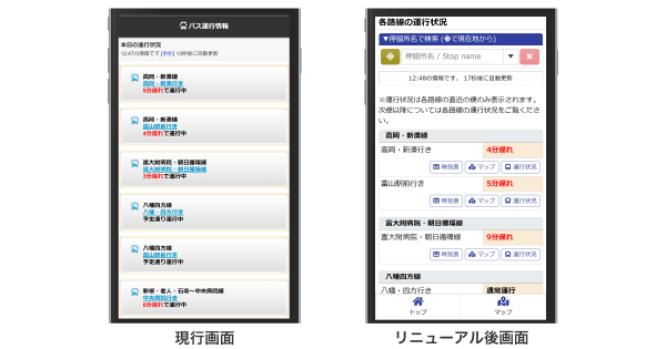 「とやまロケーションシステム」にバスロケーションシステムリニューアル画面の提供を開始