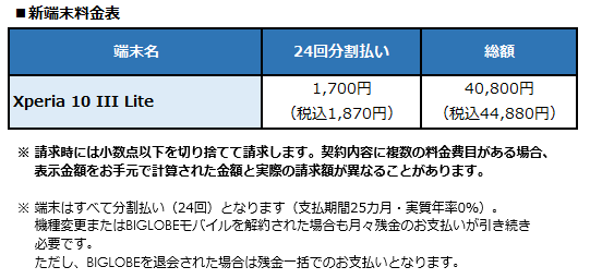 BIGLOBEがソニー製スマートフォン「Xperia 10 III Lite」の提供を開始
