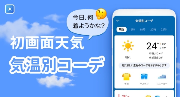 初画面天気で確認する『気温別コーデ』