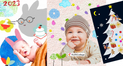 BLUEPAGE Greetingsが、2023年の年賀状、出産報告、クリスマスカードなどが作れるiOS用のコラージュアプリ３つを同時に公開した