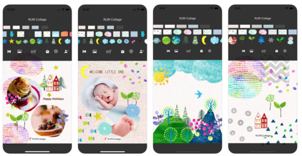 BLUEPAGE Greetingsが、2023年の年賀状、出産報告、クリスマスカードなどが作れるiOS用のコラージュアプリ３つを同時に公開した