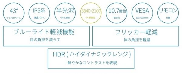 JAPANNEXTがIPS液晶搭載HDR対応の43インチ4K液晶モニター  「JN-i43TUR」を12月22日(木)にAmazon.co.jp限定で発売