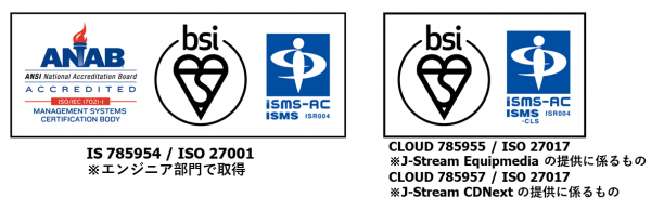 『J-Stream Equipmedia』 『J-Stream CDNext』が情報セキュリティマネジメントシステム（ISMS）認証を取得