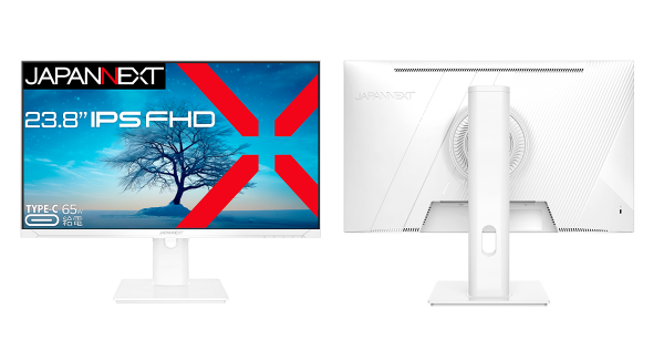 JAPANNEXTが23.8インチ USB-C給電に対応し昇降式スタンド搭載のホワイトカラーフルHD液晶モニターを23,480円で3月15日(金)に発売