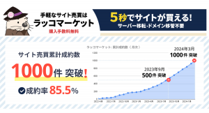【ラッコマーケット】成約数 1,000件突破！リアルタイムサイト売買プラットフォーム｜成約率85%超！サイト移行作業が不要のリアルタイム譲渡