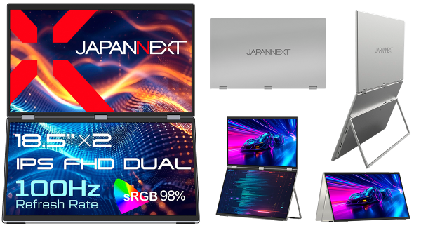 JAPANNEXTが18.5インチ IPSパネルを2つ搭載したフルHD解像度のデュアルモバイルモニターを69,980円で4月18日(金)より発売