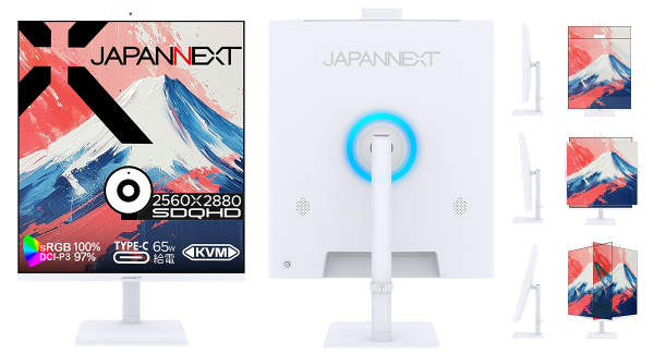 JAPANNEXTが27.6" SDQHD解像度 Webカメラ(5MP)内蔵の縦長(16:18)液晶モニターを109,800円で4月25日(金)に発売