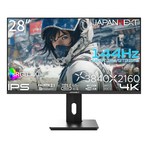 JAPANNEXTが28インチ IPSパネル USB-C(最大65W)給電に対応した144Hzの4Kゲーミングモニターを62,980円で6月27日(金)に発売